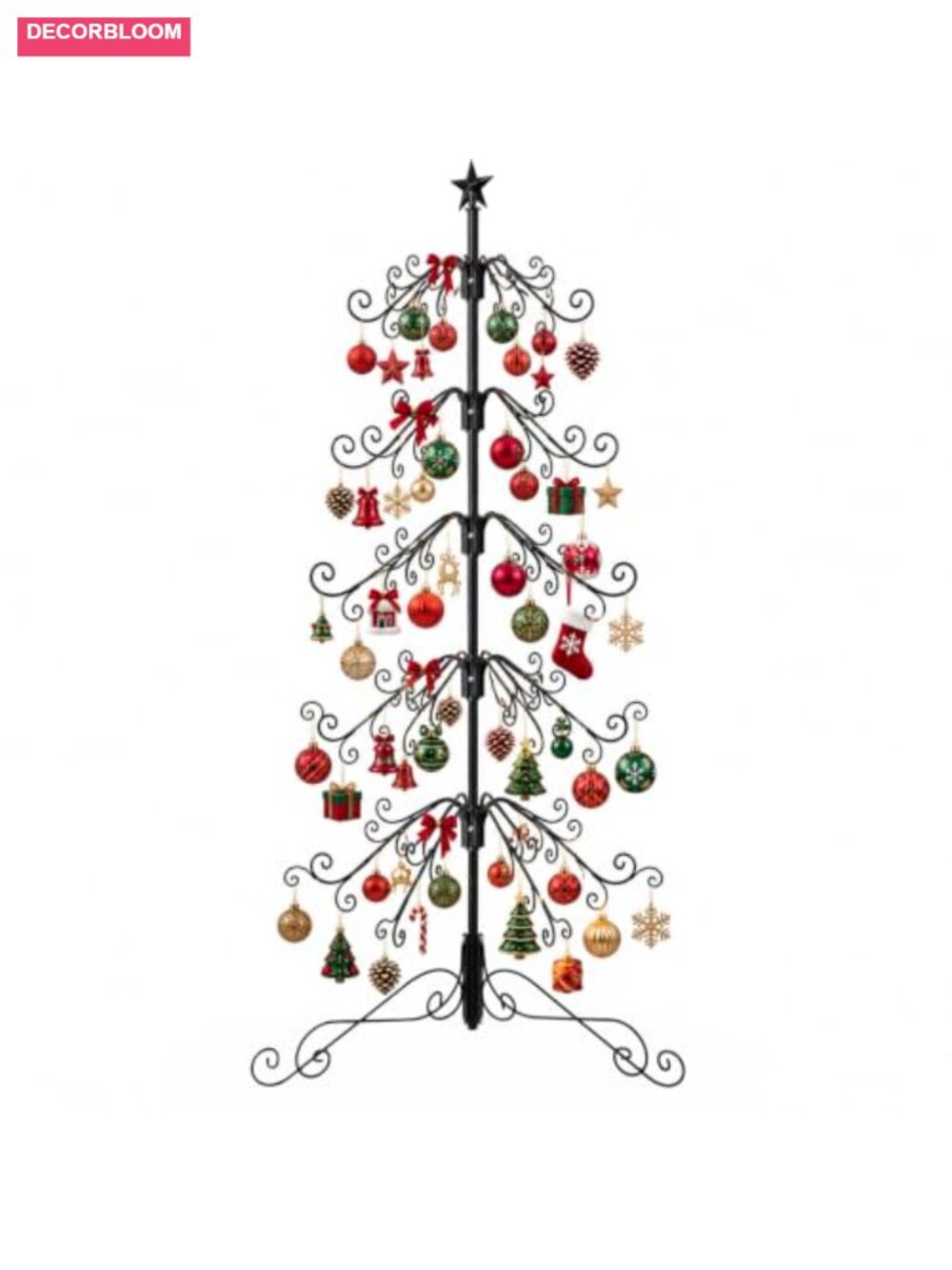 6 Ft Wrought Iron Christmas Ornament Display Tree 144 Hooks 6-Tier
